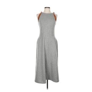RALPH LAUREN COLLECTION Purple Label Gray CASHMERE & Tan Leather Midi Dress 10